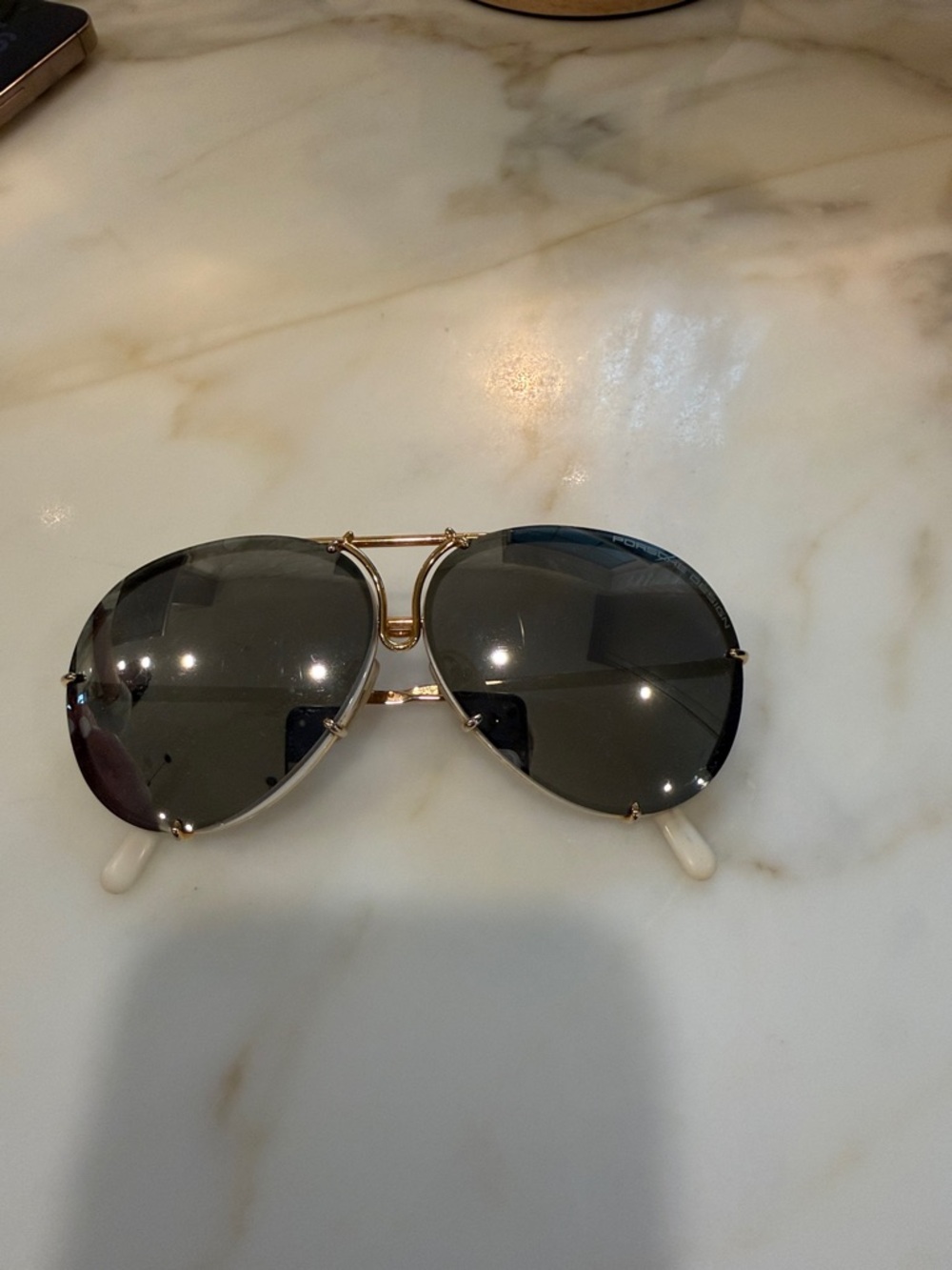 Porsche Design Gold Frame Aviator Sunglasses with Dark Gray Lenses